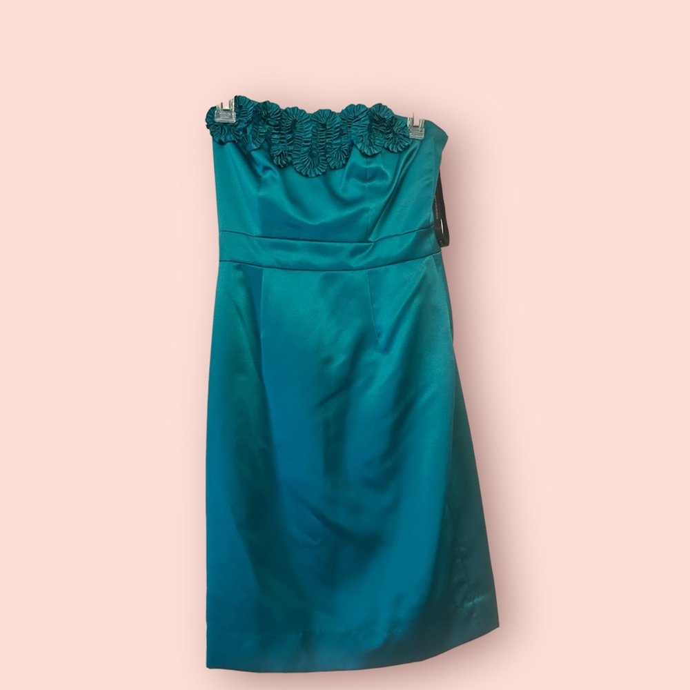 Dessy Strapless Teal Bridesmaid Dress, size 0